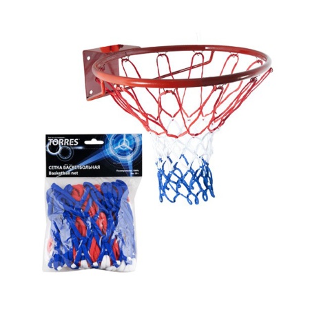 Купить Сетка баскетбольная Torres, нить 4 мм, бело-сине-красная в Унече 